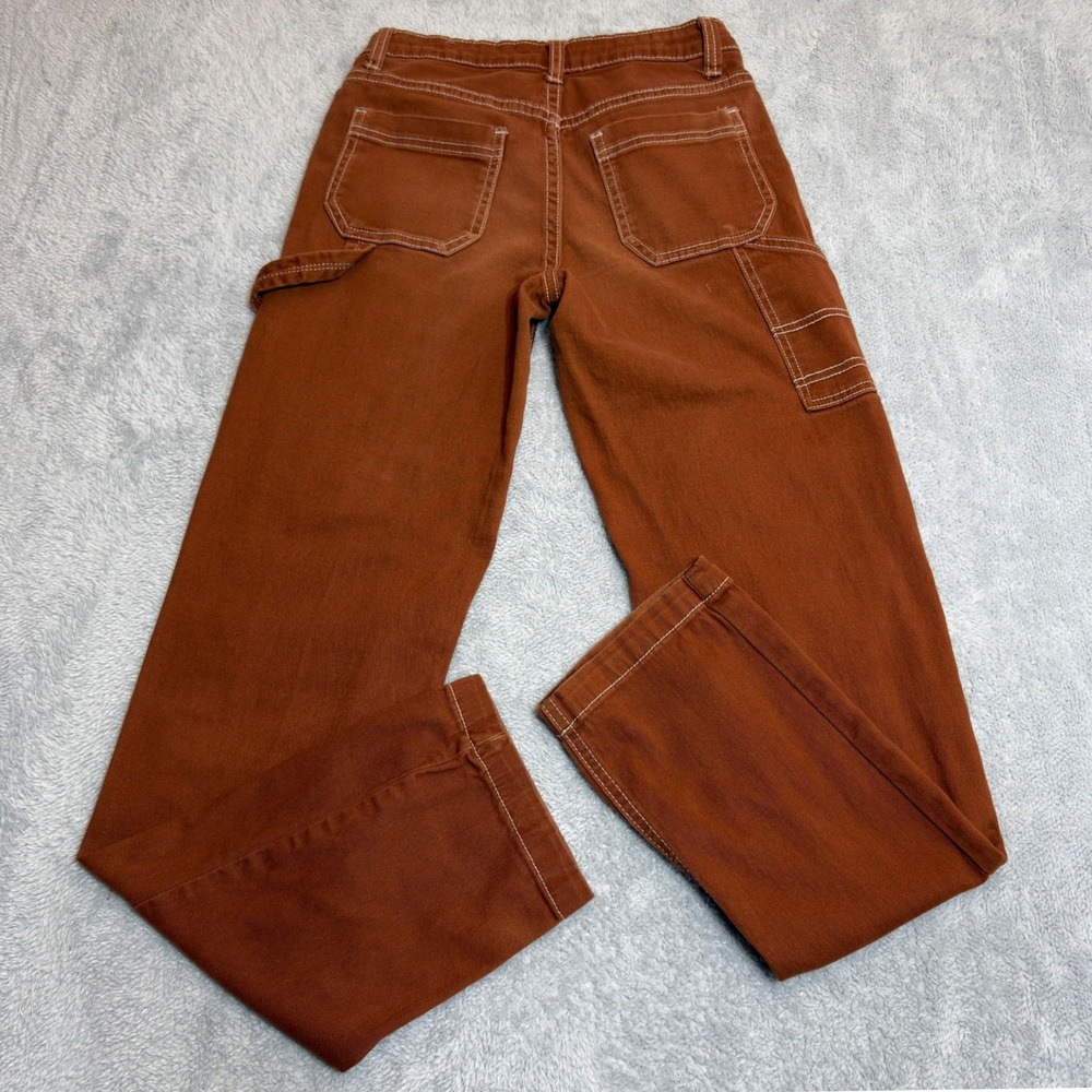Hot Kiss Carpenter Pants Women's 0 Rust Brown Contrast Stitch Straight Leg 25/29